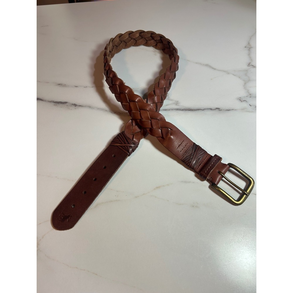 Abercrombie‎ & Fitch Mens Braided Brown Genuine Leather Belt Brass Buckle Size L